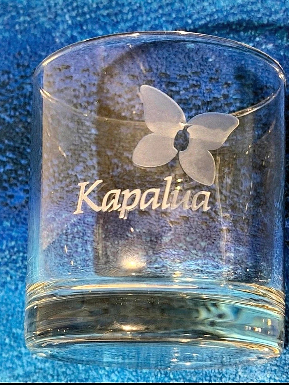 Kapalua Maui Etched Butterfly Rocks Glass